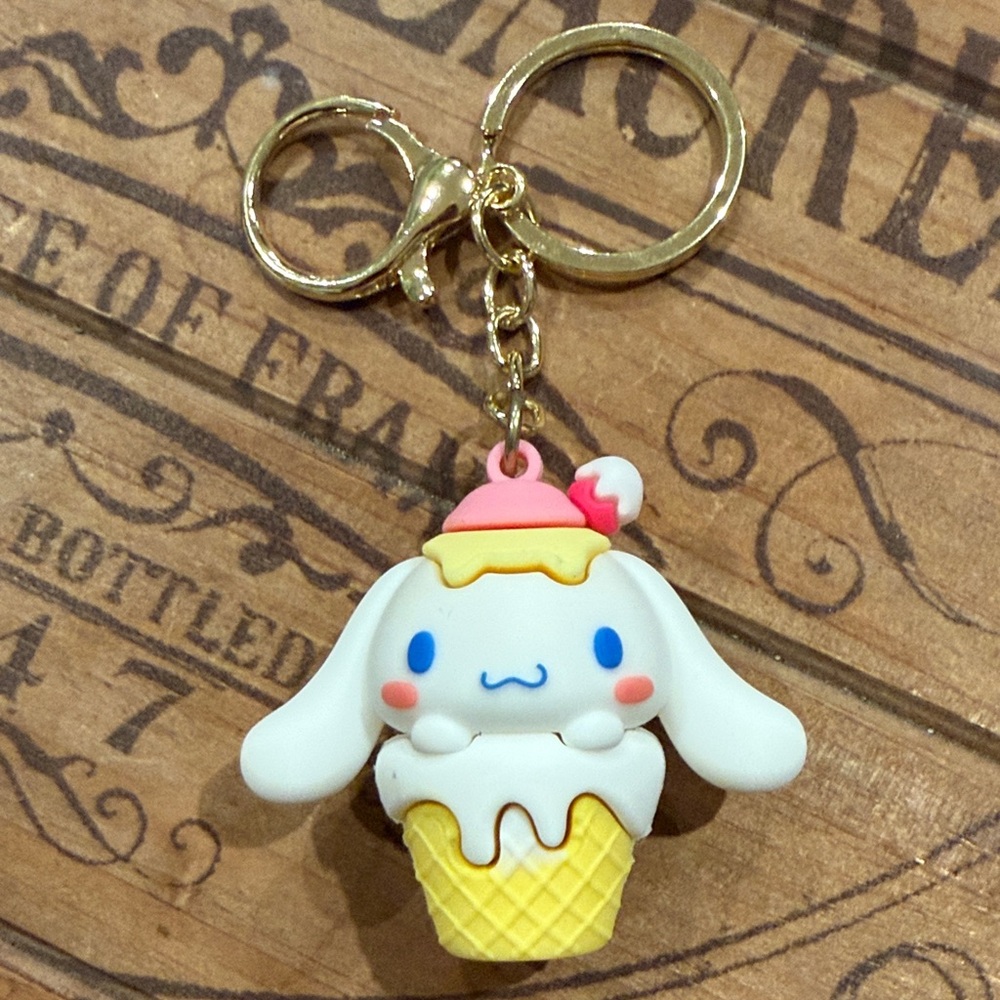 Cute Ice Cream Keychain with Gold Accents hello kitty